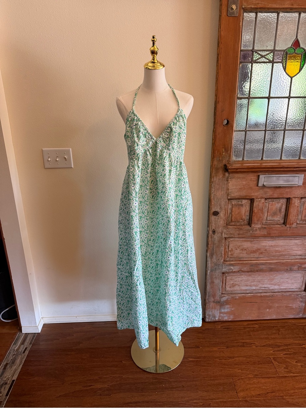 CO Light Green Floral Halter Maxi Dress